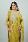Prisho_Green Chiffon Embroidery Round Neck Floral Kurta Set With Dupatta _at_Aza_Fashions