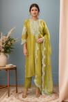Buy_Prisho_Green Chiffon Embroidery Round Neck Floral Kurta Set With Dupatta _at_Aza_Fashions