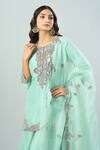 Shop Prisho Aqua Chiffon Embroidery Round Neck Paisley Kurta Sharara Set Online at Aza Fashions Shop_Prisho_Aqua Chiffon Embroidery Round Neck Paisley Kurta Sharara Set _Online_at_Aza_Fashions