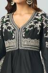 Buy_Prisho_Black Chiffon Lace, Embroidery V-neck Floral Vine Peplum Tunic And Sharara Set 