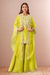 Buy_Prisho_Green Chiffon, Georgette Embroidery Round Neck Floral Kurta Set With Cape _at_Aza_Fashions