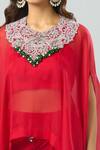 Shop Prisho Red Organza Beads Round Neck, Dori Embroidered Kaftan And Solid Bustier Set Online at Aza Fashions Shop_Prisho_Red Organza Beads Round Neck, Dori Embroidered Kaftan And Solid Bustier Set _Online_at_Aza_Fashions
