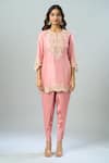 Buy_Prisho_Pink Embroidered Resham Round Kurta Dhoti Pant Set _Online_at_Aza_Fashions