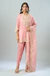 Prisho_Pink Embroidered Resham Round Kurta Dhoti Pant Set _at_Aza_Fashions