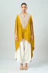 Prisho_Yellow Embroidered Lampi Round Kaftan And Pant Set _Online_at_Aza_Fashions