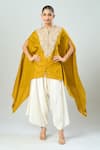 Prisho_Yellow Embroidered Lampi Round Kaftan And Pant Set _at_Aza_Fashions