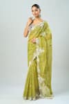 Prisho_Green Chiffon Embroidery Round Neck Floral Dori Saree Set _Online_at_Aza_Fashions