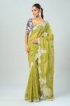 Buy_Prisho_Green Chiffon Embroidery Round Neck Floral Dori Saree Set _Online_at_Aza_Fashions