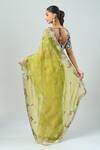 Shop_Prisho_Green Chiffon Embroidery Round Neck Floral Dori Saree Set _at_Aza_Fashions