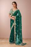 Buy Prisho Green Embroidery Collared Botanical Motif Saree Set at Aza Fashions Buy_Prisho_Green Embroidery Collared Botanical Motif Saree Set _at_Aza_Fashions