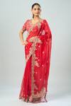 Buy_Prisho_Red Chiffon Tassels, Embroidery Cowl Neck Saree With Blouse _Online_at_Aza_Fashions