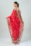 Shop_Prisho_Red Chiffon Tassels, Embroidery Cowl Neck Saree With Blouse _at_Aza_Fashions