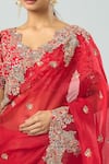 Shop_Prisho_Red Chiffon Tassels, Embroidery Cowl Neck Saree With Blouse _Online_at_Aza_Fashions