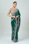Prisho_Green Silk Embroidery Floral Vine Saree And Blouse _Online_at_Aza_Fashions