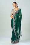 Shop_Prisho_Green Silk Embroidery Floral Vine Saree And Blouse _Online_at_Aza_Fashions