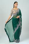 Prisho_Green Silk Embroidery Floral Vine Saree And Blouse _at_Aza_Fashions