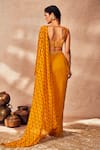 Shop_Masaba_Yellow Pre-stitched Saree Georgette Embroidered Pixie Dust Print With Blouse _at_Aza_Fashions