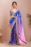 Buy_Torani_Blue Chiffon Sequins, Zari, Embroidery V-neck Ombre Saree Set _at_Aza_Fashions