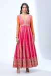 Shop_Torani_Pink Sequins, Beads, Zari Scoop Neck Thread Embroidered Anarkali Set 