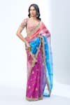 Shop Torani Multi Color Silk Sequins, Zari Scoop Neck Multicolor Ombre Embroidered Saree Set Online at Aza Fashions Shop_Torani_Multi Color Silk Sequins, Zari Scoop Neck Multicolor Ombre Embroidered Saree Set_Online_at_Aza_Fashions