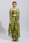 Buy_Anushree Reddy_Green Printed Botanical Cape Open Draped Skirt Set _at_Aza_Fashions