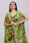 Buy_Anushree Reddy_Green Printed Botanical Cape Open Draped Skirt Set 