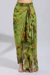 Shop_Anushree Reddy_Green Printed Botanical Cape Open Draped Skirt Set 
