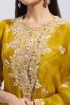 Buy Prisho Yellow Silk Pearls, Sequins, Applique Mustard Resham Lampi Embroidered Kurta Set Buy_Prisho_Yellow Silk Pearls, Sequins, Applique Mustard Resham Lampi Embroidered Kurta Set
