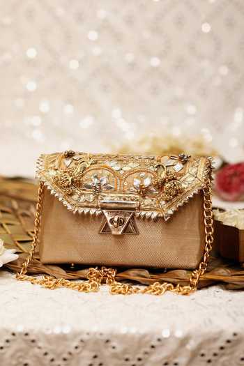 5elements_Gold Gota Patti, Sequins, Metallic Thread Embellished Handbag _Online_at_Aza_Fashions