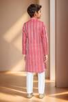 Shop_Petite Pomme_Red Brocade, Chanderi Floral Woven Kurta With Pant_at_Aza_Fashions