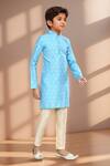 Shop_Petite Pomme_Blue Brocade, Silk Fallen Leaf Motif Kurta Set_Online_at_Aza_Fashions