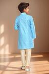 Shop_Petite Pomme_Blue Brocade, Silk Fallen Leaf Motif Kurta Set_at_Aza_Fashions