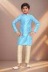 Buy_Petite Pomme_Blue Brocade, Silk Fallen Leaf Motif Kurta Set_at_Aza_Fashions