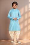 Petite Pomme_Blue Brocade, Silk Floral Stripe Woven Kurta Set_Online_at_Aza_Fashions