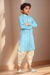 Buy_Petite Pomme_Blue Brocade, Silk Floral Stripe Woven Kurta Set_Online_at_Aza_Fashions