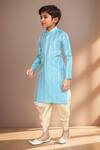 Shop_Petite Pomme_Blue Brocade, Silk Floral Stripe Woven Kurta Set_Online_at_Aza_Fashions
