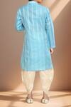 Shop_Petite Pomme_Blue Brocade, Silk Floral Stripe Woven Kurta Set_at_Aza_Fashions