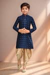 Petite Pomme_Blue Brocade, Silk Navy Woven Kurta And Gold Patiala Pant Set_Online_at_Aza_Fashions