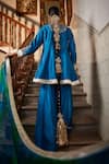 Shop Saahiil Kapoor Blue Chanderi , Organza, Tussar Zari, Aiza Short Anarkali Gharara Set at Aza Fashions Shop_Saahiil Kapoor_Blue Chanderi , Organza, Tussar Zari, Aiza Short Anarkali Gharara Set _at_Aza_Fashions