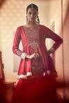 Saahiil Kapoor_Red Chanderi , Organza, Tussar Aiza Zardozi Short Anarkali Gharara Set _Online_at_Aza_Fashions