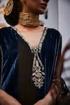 Saahiil Kapoor_Green Velvet Sequins, Beads V-neck Antara Zardozi Embroidered Kurta With Pant _Online_at_Aza_Fashions