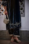 Shop_Saahiil Kapoor_Green Velvet Sequins, Beads V-neck Antara Zardozi Embroidered Kurta With Pant _Online_at_Aza_Fashions
