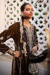 Shop Saahiil Kapoor Gold Velvet, Cotton, Organza Cut Work, Embroidery Split Aqsa Zardozi Kurta Set Online at Aza Fashions Shop_Saahiil Kapoor_Gold Velvet, Cotton, Organza Cut Work, Embroidery Split Aqsa Zardozi Kurta Set _Online_at_Aza_Fashions