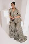 Buy Saahiil Kapoor Grey Organza Sequins, Beads, Pearls Collared Floriana Peplum Jacket With Gharara Online at Aza Fashions Buy_Saahiil Kapoor_Grey Organza Sequins, Beads, Pearls Collared Floriana Peplum Jacket With Gharara _Online_at_Aza_Fashions