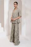 Shop Saahiil Kapoor Grey Organza Sequins, Beads, Pearls Collared Floriana Peplum Jacket With Gharara Online at Aza Fashions Shop_Saahiil Kapoor_Grey Organza Sequins, Beads, Pearls Collared Floriana Peplum Jacket With Gharara _Online_at_Aza_Fashions