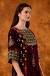 Saahiil Kapoor Maroon Velvet, Organza Sequins, Zari, Embroidery Round Neck Gulnaaz Kurta Set Online at Aza Fashions Saahiil Kapoor_Maroon Velvet, Organza Sequins, Zari, Embroidery Round Neck Gulnaaz Kurta Set _Online_at_Aza_Fashions