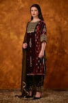 Buy Saahiil Kapoor Maroon Velvet, Organza Sequins, Zari, Embroidery Round Neck Gulnaaz Kurta Set Buy_Saahiil Kapoor_Maroon Velvet, Organza Sequins, Zari, Embroidery Round Neck Gulnaaz Kurta Set