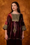 Shop Saahiil Kapoor Maroon Velvet, Organza Embroidery, Sequins, Pakeezah Zardozi Short Anarkali Set Online at Aza Fashions Shop_Saahiil Kapoor_Maroon Velvet, Organza Embroidery, Sequins, Pakeezah Zardozi Short Anarkali Set _Online_at_Aza_Fashions