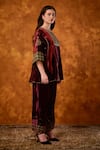 Buy Saahiil Kapoor Maroon Velvet, Organza Embroidery, Sequins, Pakeezah Zardozi Short Anarkali Set Buy_Saahiil Kapoor_Maroon Velvet, Organza Embroidery, Sequins, Pakeezah Zardozi Short Anarkali Set