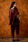 Shop Saahiil Kapoor Maroon Velvet, Organza Embroidery, Sequins, Pakeezah Zardozi Short Anarkali Set at Aza Fashions Shop_Saahiil Kapoor_Maroon Velvet, Organza Embroidery, Sequins, Pakeezah Zardozi Short Anarkali Set _at_Aza_Fashions
